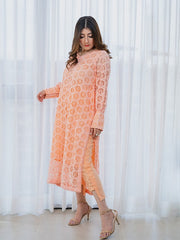 Peachy Summer – Two Piece Dyed Chikan Cutwork