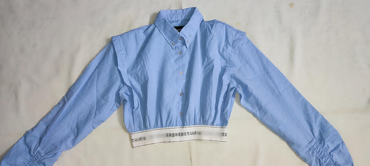SAGAZA STUDIO Size 36 Button Down Crop Top with Pedded Shoulder & Elastic Waist