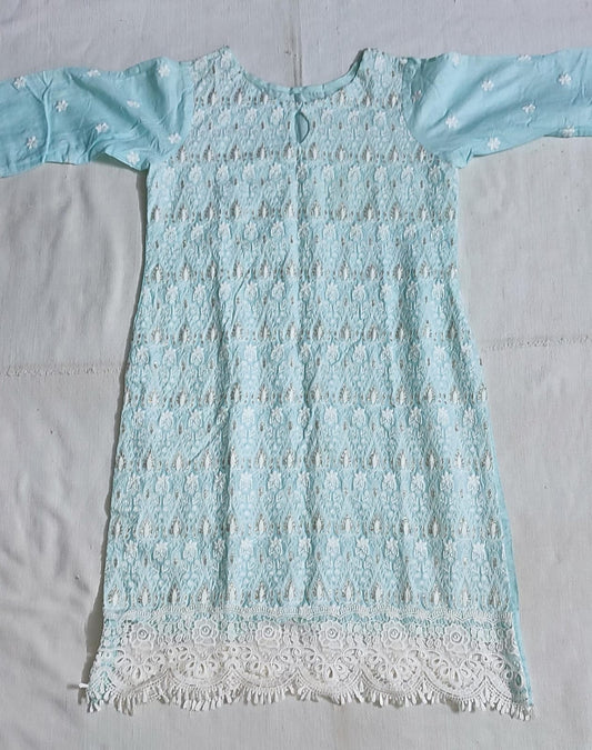 Chicken Embroidered Shirt Trouser Suit with Lace Tussel Details