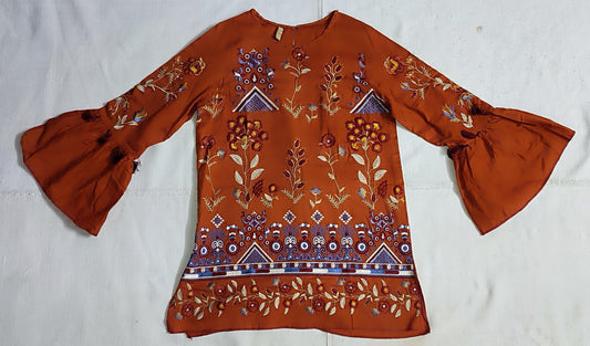 Ethnic XS Rust Embroidered Kurti