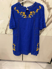 Blue and yellow embroidered dress