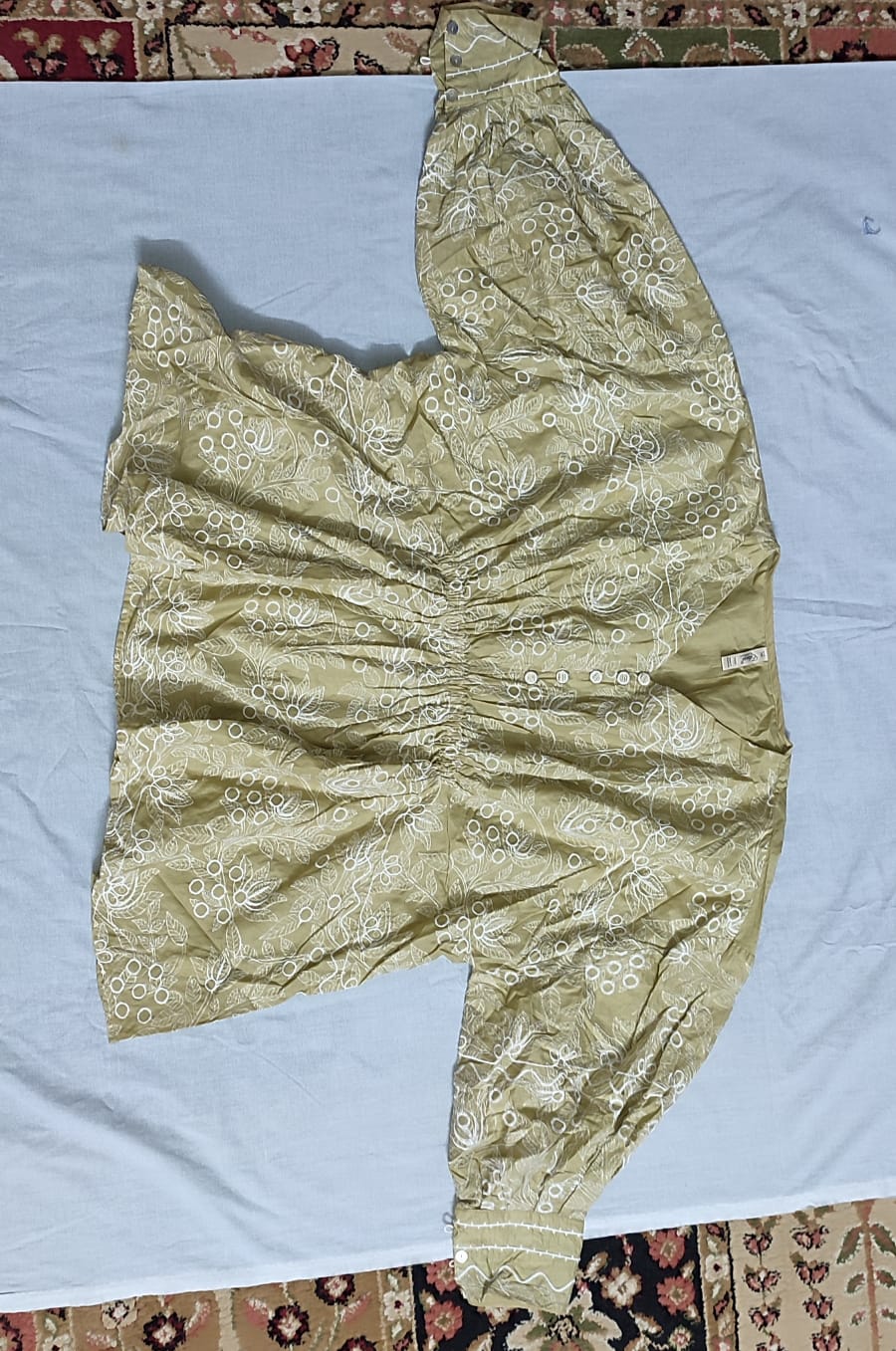 Ethnic By Outfitters Fusion Embroidered Olive Green Top With Shalwar 2 piece