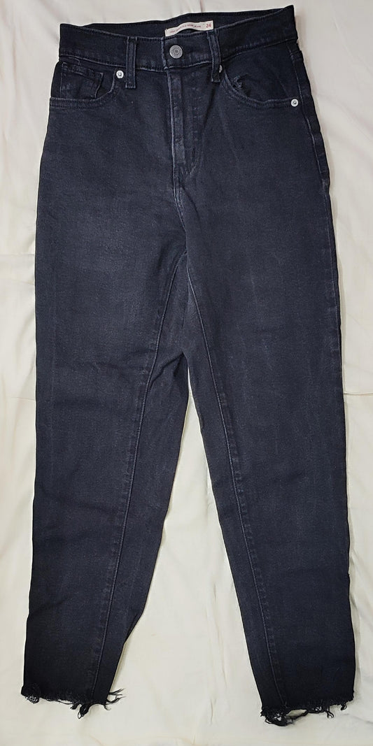 High Waisted Mom Jeans With Ripped Bottoms Black