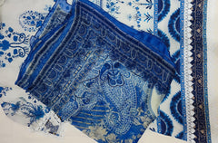 Embroidered Printed A-line long shirt with lace details Chiffon Dupatta