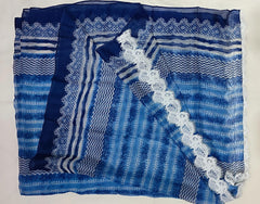 Embroidered Printed A-line long shirt with lace details Chiffon Dupatta