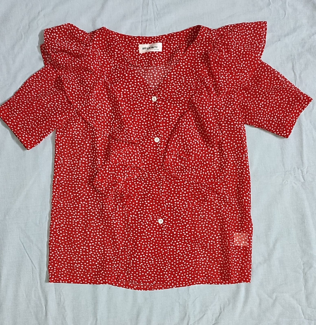 Mishow Red &amp; White Ruffled Polka Dot Top
